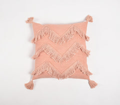 Handwoven Cotton Baby Pink Chevron Tasseled Cushion Cover