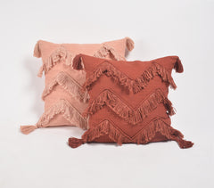 Handwoven Cotton Baby Pink Chevron Tasseled Cushion Cover