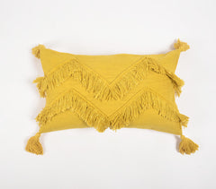 Handwoven Cotton Mustard Chevron Tasseled Lumbar Cushion Cover