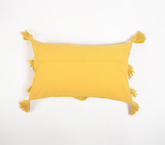 Handwoven Cotton Mustard Chevron Tasseled Lumbar Cushion Cover