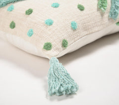 Handwoven Cotton Shaggy Tufted Blue & Green Cushion Cover