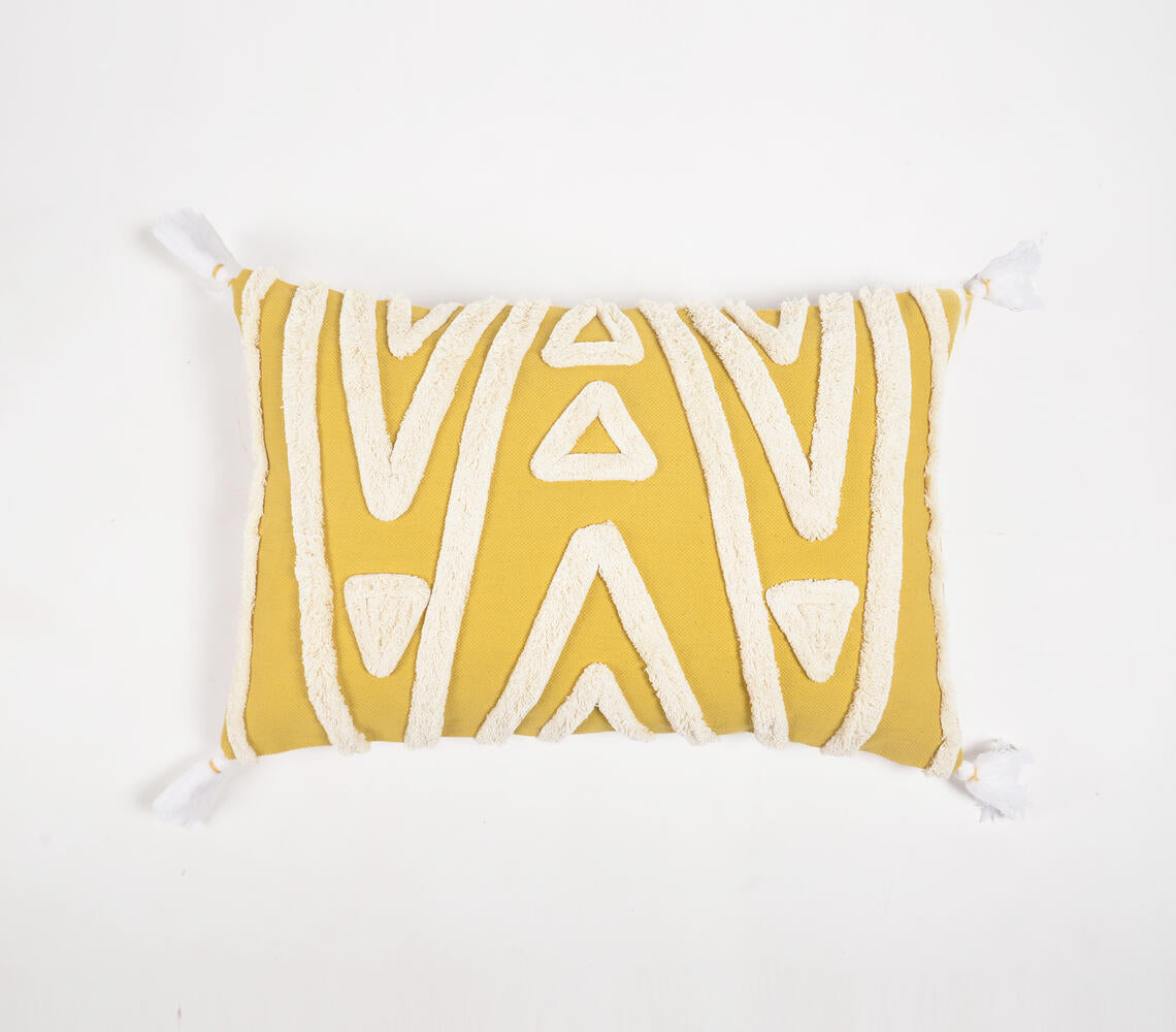 Handwoven Cotton Geometric Shaggy Tufted Lumbar Cushion Cover with Tassels