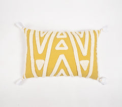 Handwoven Cotton Geometric Shaggy Tufted Lumbar Cushion Cover with Tassels