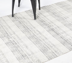 Greyscale Block Printed Cotton Tasseled Rug