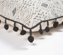 Printed & Border Tasseled Cotton Lumbar Cushion Cover