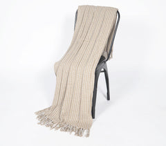 Handwoven Cotton Taupe Waffle Tasseled Throw
