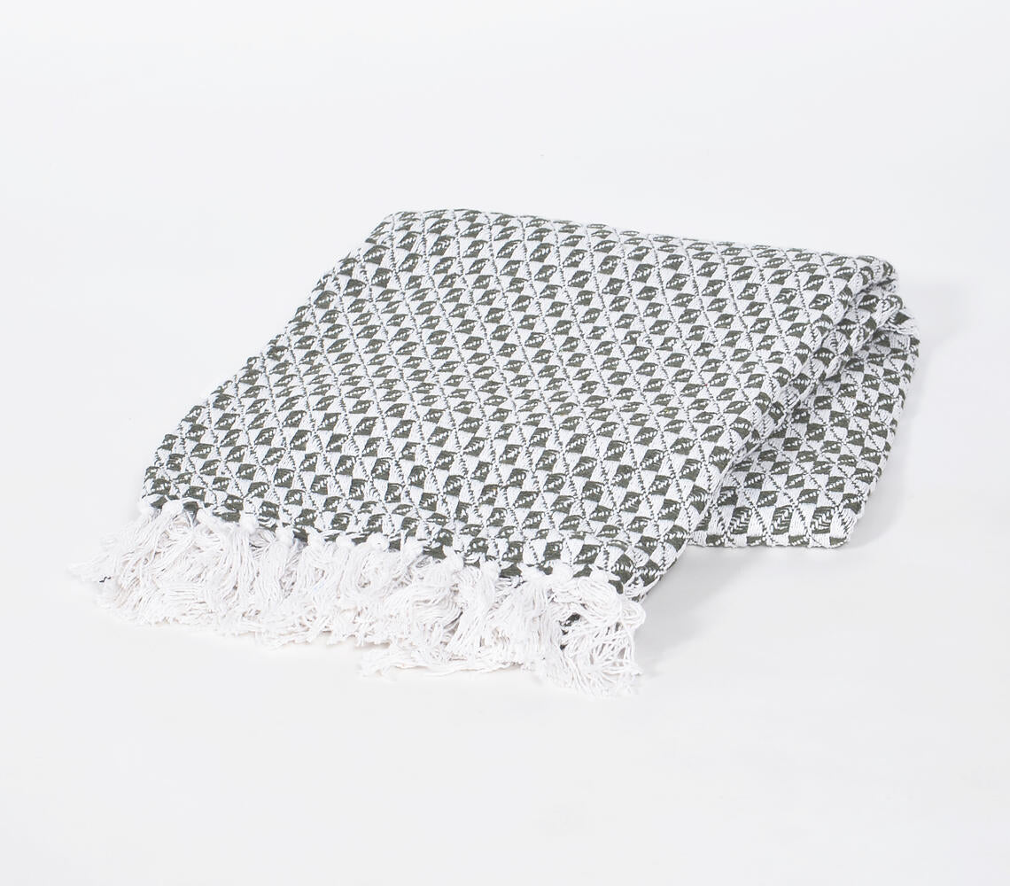 Handwoven Cotton Lattice Tasseled Throw