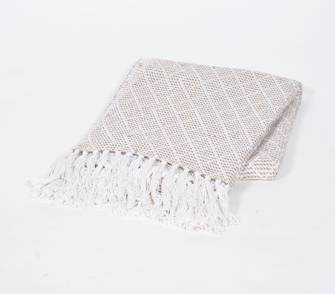 Handwoven Cotton Striped & Lattice Tasseled Throw