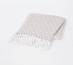 Handwoven Cotton Striped & Lattice Tasseled Throw