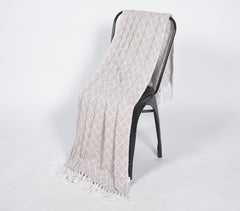 Handwoven Cotton Striped & Lattice Tasseled Throw