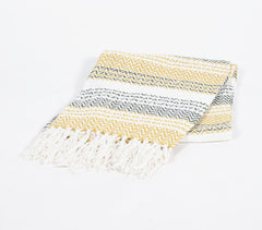 Handwoven Cotton Chevron-Striped Throw with Tassels