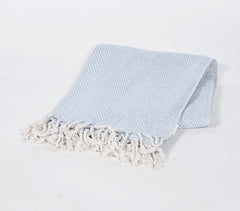 Yarn-Dyed Cotton Powder Blue Chevron Tasseled Throw