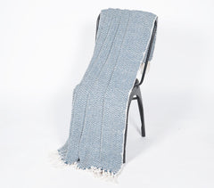 Yarn-Dyed Cotton Steel Blue Chevron Tasseled Throw
