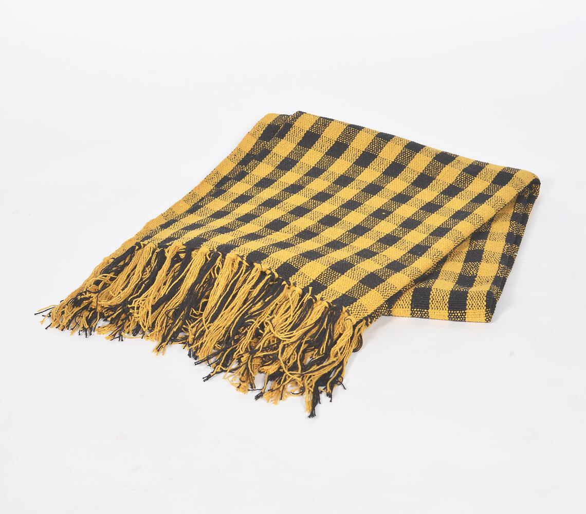 Yarn-Dyed Cotton Yellow Plaid Tasseled Throw