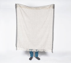 Yarn-Dyed Cotton Grey Striped Tasseled Throw