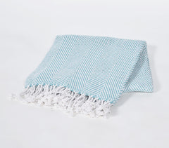Yarn-Dyed Cotton Blue Chevron Tasseled Throw