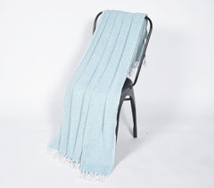 Yarn-Dyed Cotton Blue Chevron Tasseled Throw