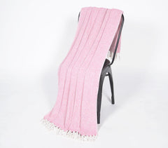 Yarn-Dyed Cotton Pink Chevron Tasseled Throw