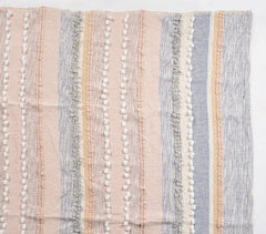 Handwoven Cotton Striped Throw with Pom-Poms