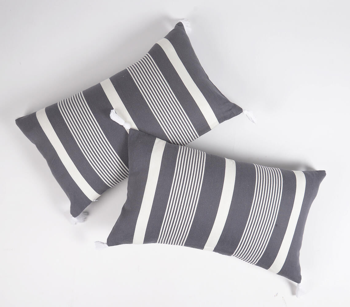 Striped & Tasseled Handloom Cotton Pillow Covers (set of 2)