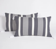 Striped & Tasseled Handloom Cotton Pillow Covers (set of 2)