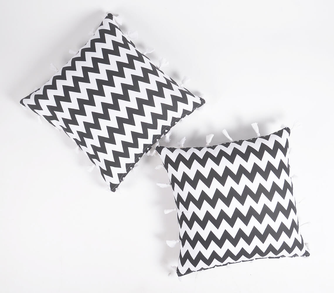 Chevron Printed & tasseled Handloom Cotton Cushion Covers (set of 2)