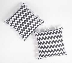 Chevron Printed & tasseled Handloom Cotton Cushion Covers (set of 2)