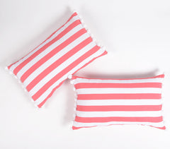 Coral Striped Handloom Cotton Pillow Covers (set of 2)