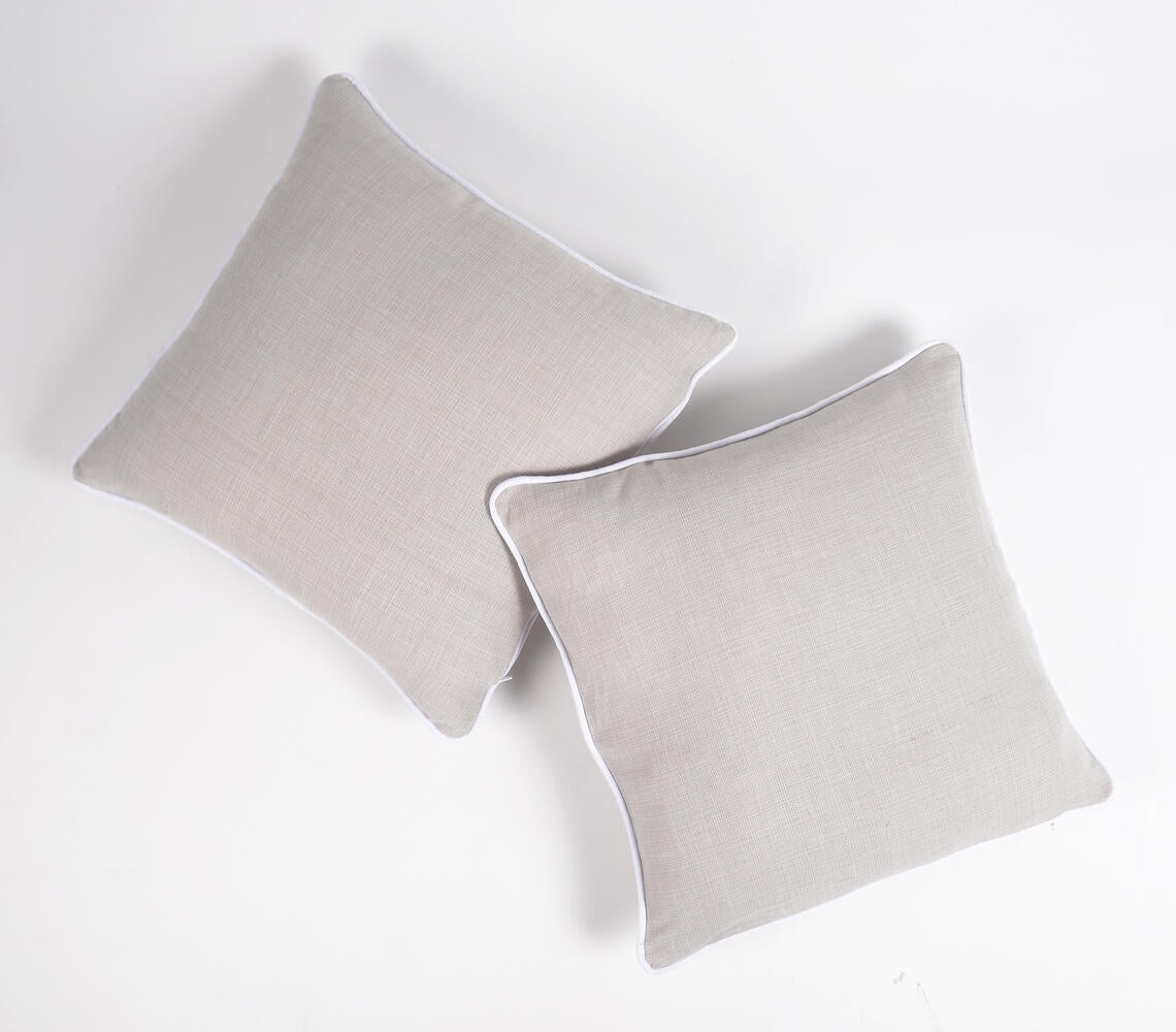 Bordered Solid Grey Handloom Cotton Cushion Covers (set of 2)