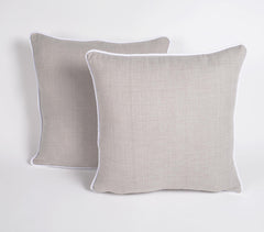 Bordered Solid Grey Handloom Cotton Cushion Covers (set of 2)