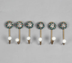 Ceramic Floral & Gold-Toned Iron Hooks (Set of 6)