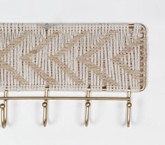 Jute Chevron Macrame & Gold-Toned Wall-Mount Hook