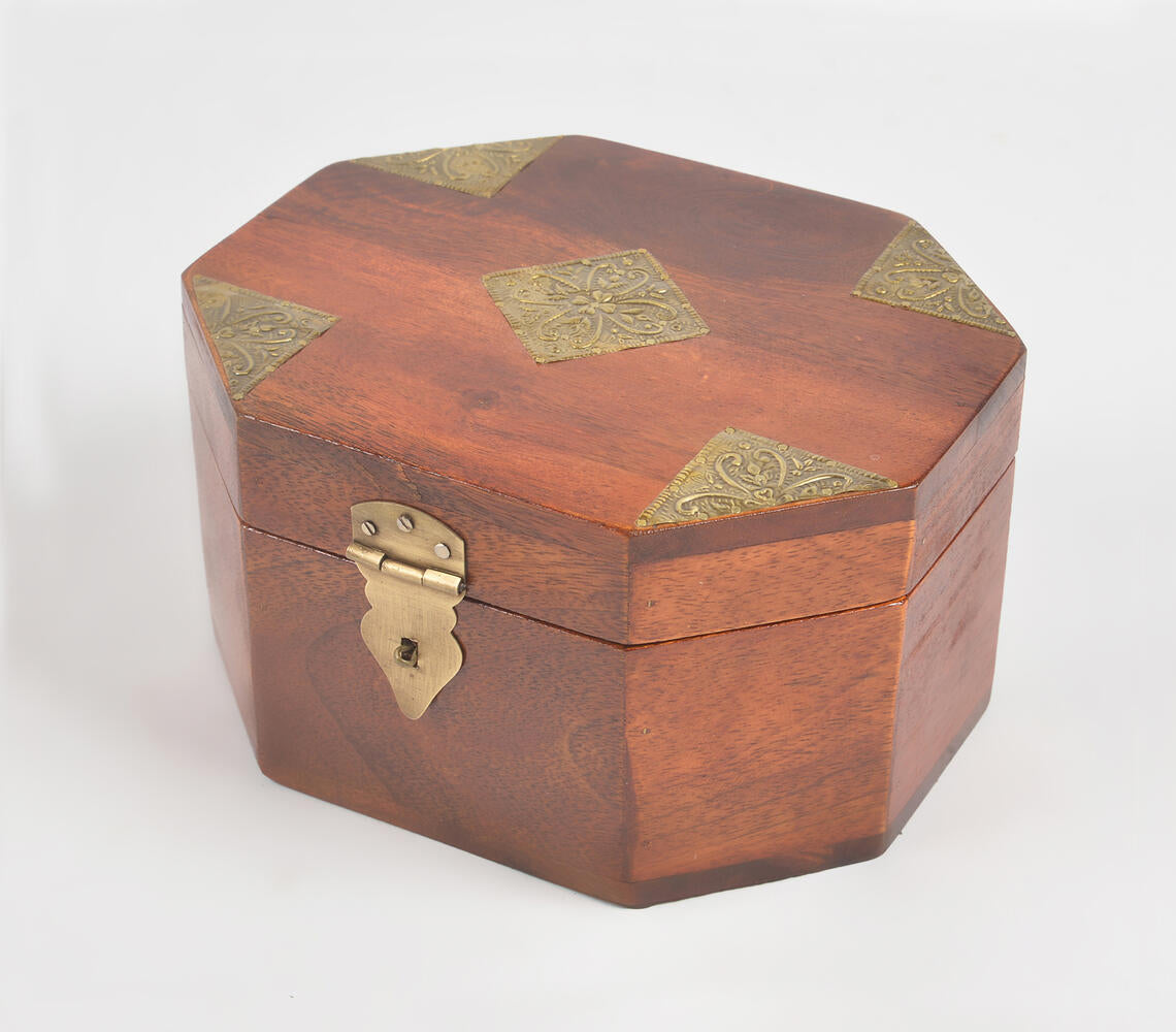 Vintage Wooden Trinket Box with Brass Accents