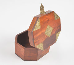 Vintage Wooden Trinket Box with Brass Accents