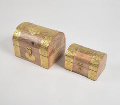 Vintage Brass & Wood Trinket Boxes (Set of 2)