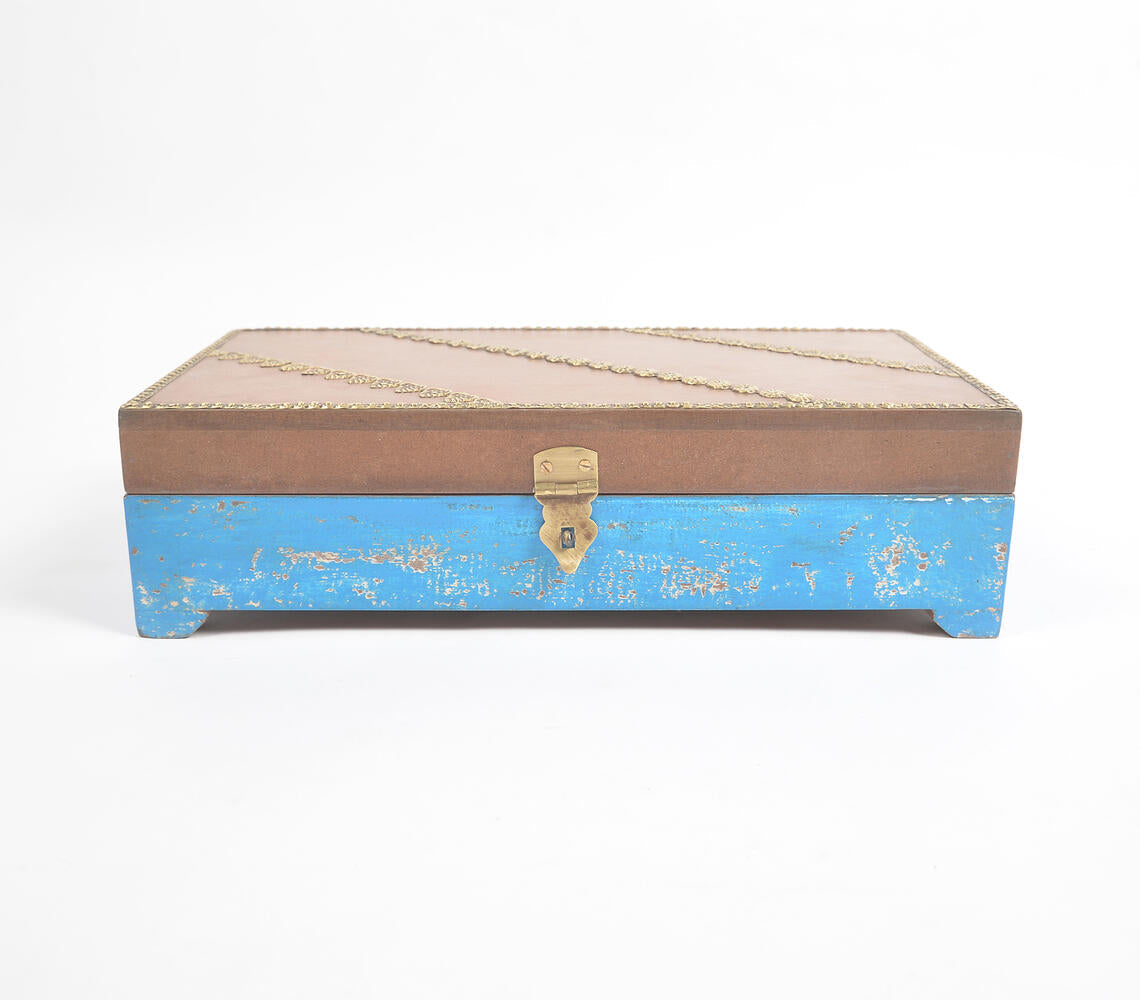 Distress Painted Wooden Trinket Box with Brass Details