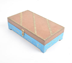 Distress Painted Wooden Trinket Box with Brass Details