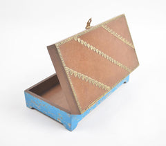 Distress Painted Wooden Trinket Box with Brass Details