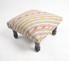 Upholstered & Embroidered Cotton & Wood Stool