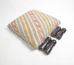 Upholstered & Embroidered Cotton & Wood Stool