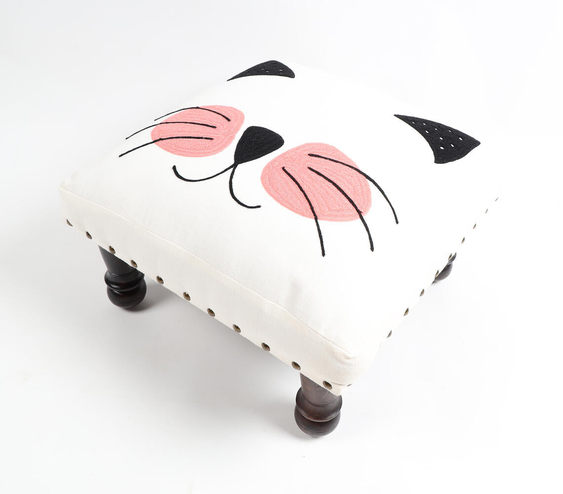 Cat Embroidered & Upholstered Stool