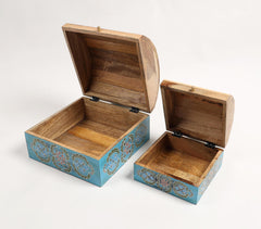 Hand Painted Mango Wood Tribal Floral Storage Boxes (Set of 2)