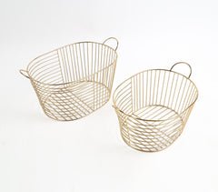 Gold-Toned Iron Striped Baskets (Set of 2)