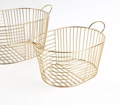 Gold-Toned Iron Striped Baskets (Set of 2)