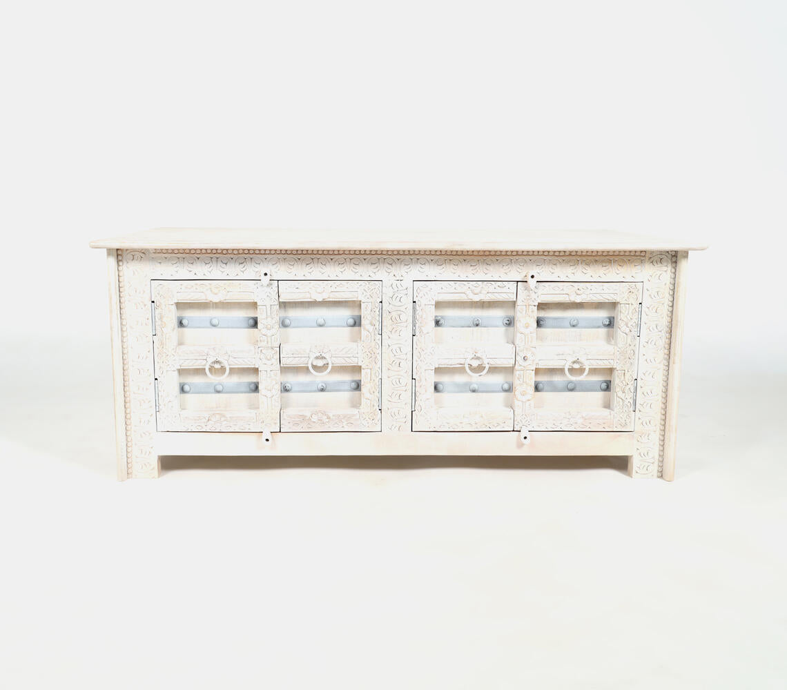 Ornate Carved Reclaimed Wooden 2-Section Cabinet