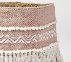 Handwoven Dusty Pink Tasseled Storage Basket