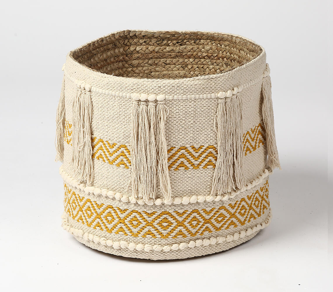 Handwoven Honey Tasseled Storage Basket