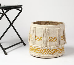 Handwoven Honey Tasseled Storage Basket