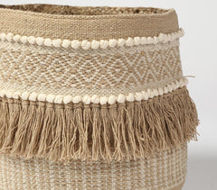Handwoven Sandy Tasseled Storage Basket