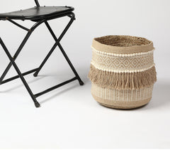 Handwoven Sandy Tasseled Storage Basket